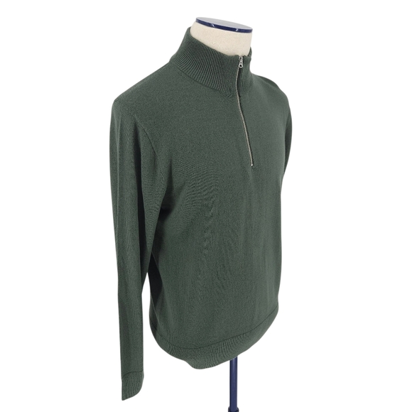 J.CREW Wool Knit Pullover Sweater Green 1/4 Zip Mock Long Sleeve Medium - Picture 3 of 7